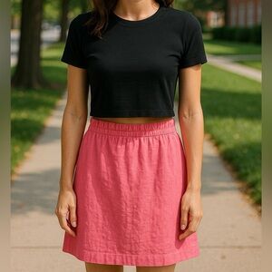 J.Crew Linen Elastic Waist Skirt Pink Size 6 Casual Summer Classic Lightweight